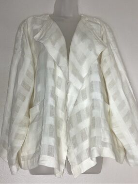 Eskandar Linen Basketweave Open Front Kimono Jacket Cream Sz 0